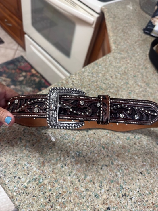 Ariat Accessories - Ariat Brown Leather Belt with Silver-Tone Stud Detail rhinestones small mint